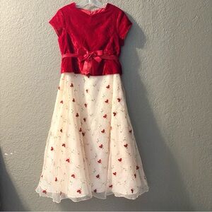 Bonnie Jean Red and Cream Velvet & Embroidered Fit & Flare Dress Size 8
